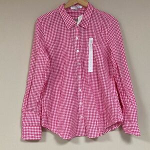 NWT Gingham Shirt Womens Large Picnic Plaid Pink White Checkered Button down Top